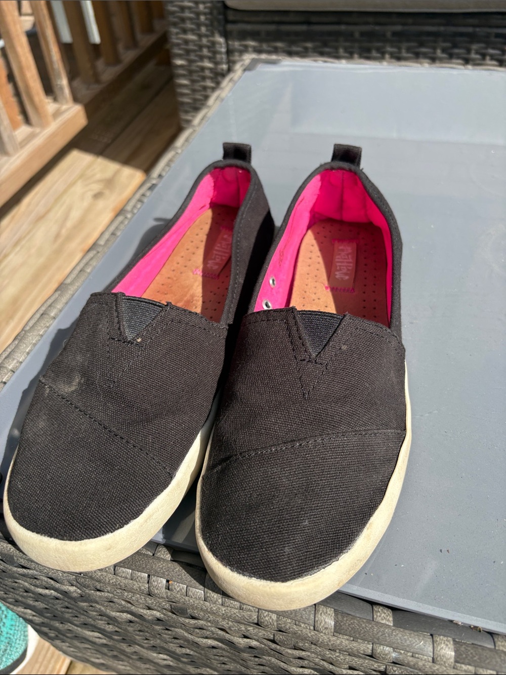 Black Canvas Slip-On Flats with Pink Interior